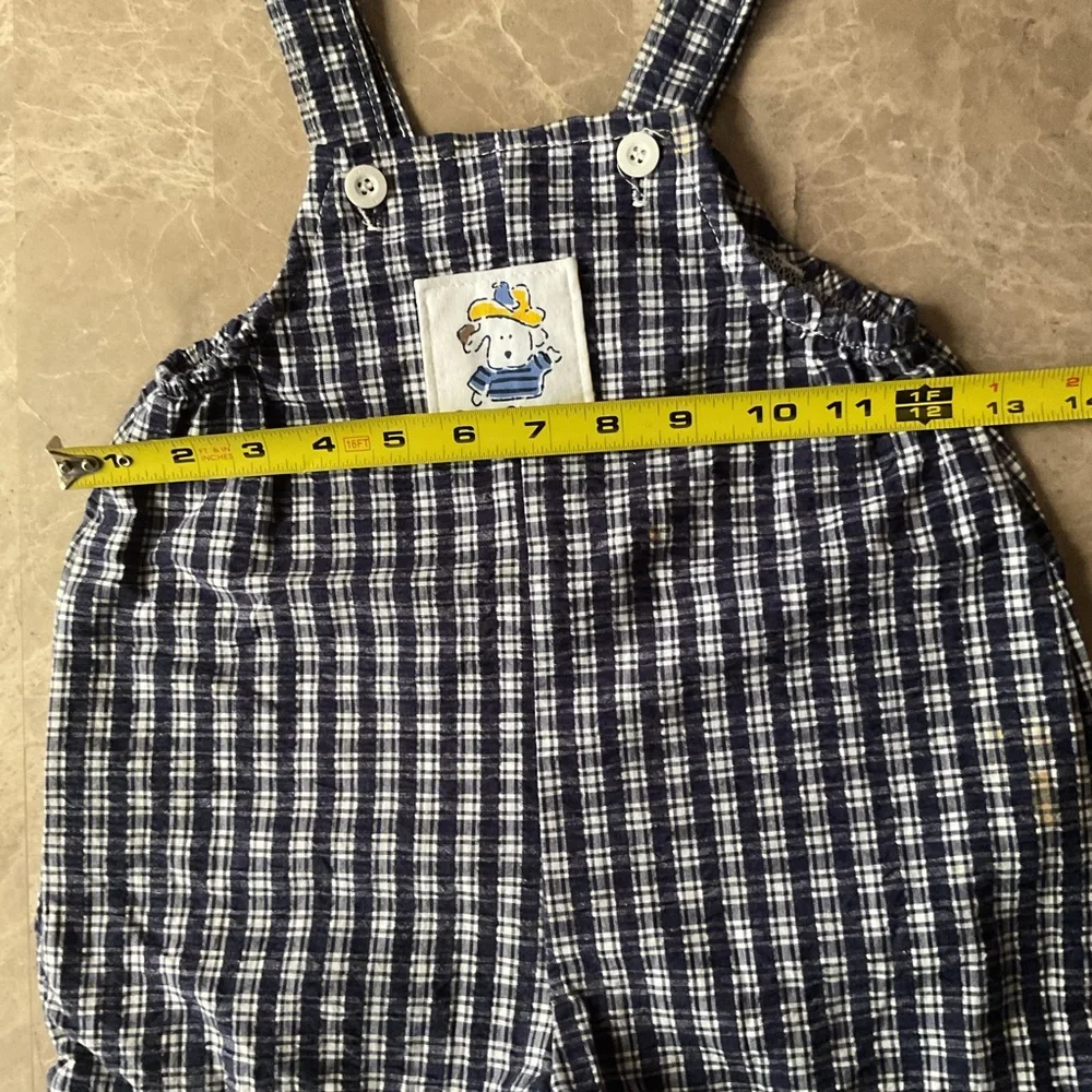 Oshkosh B'gosh vintage 80’s Sz  18M Overalls Romper Dog Patch plaid vest bank